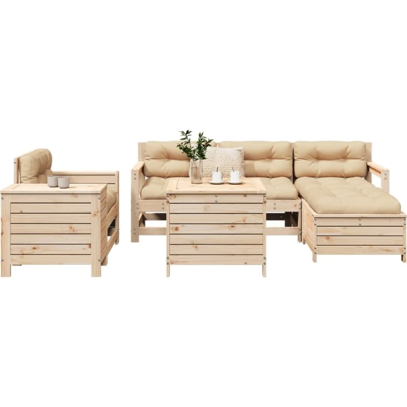Sofasæt til haven 7 dele i massivt fyrretræ
