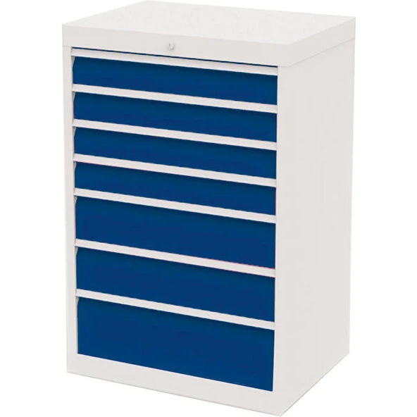 Skuffesektion 500/06 1019x680x500 mm — 7 skuffer, blå/grå