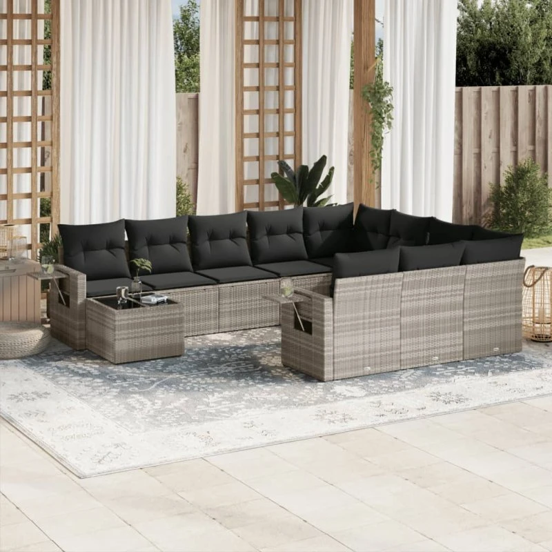 Loungesæt til have 11 dele i grå polyrattan