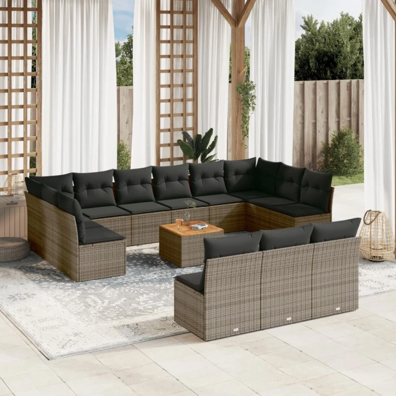 Sofasæt til haven 14 dele i grå polyrattan