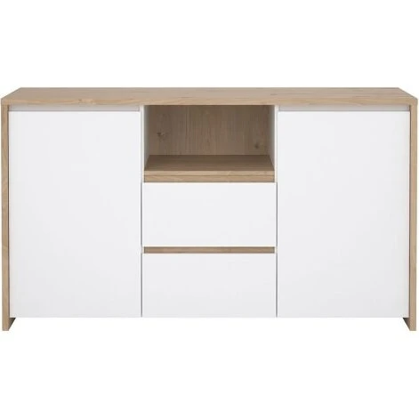 Next Skænk 2 låger 2 skuffer - Jackson Hickory / Hvid højglans