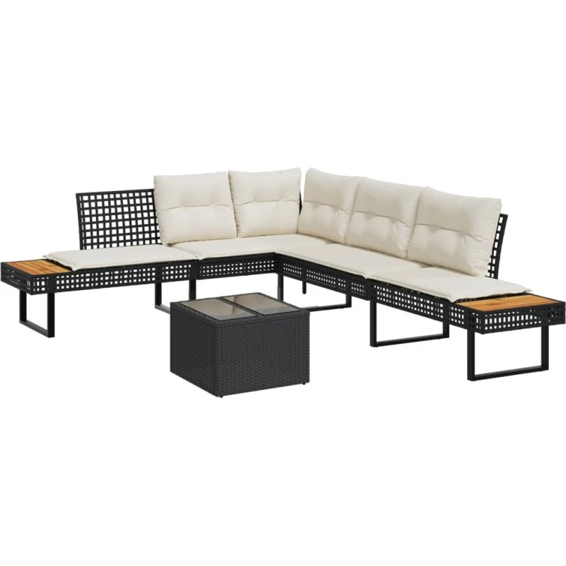 Havesofasæt 2 dele i polyrattan med hynder og glas (sort)