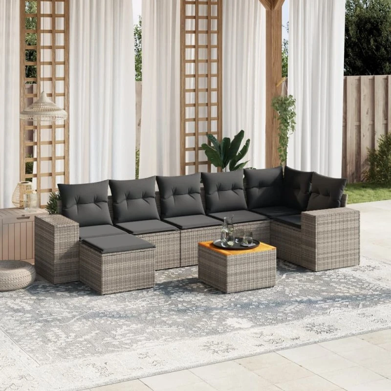 Sofasæt til haven 8 dele i grå polyrattan