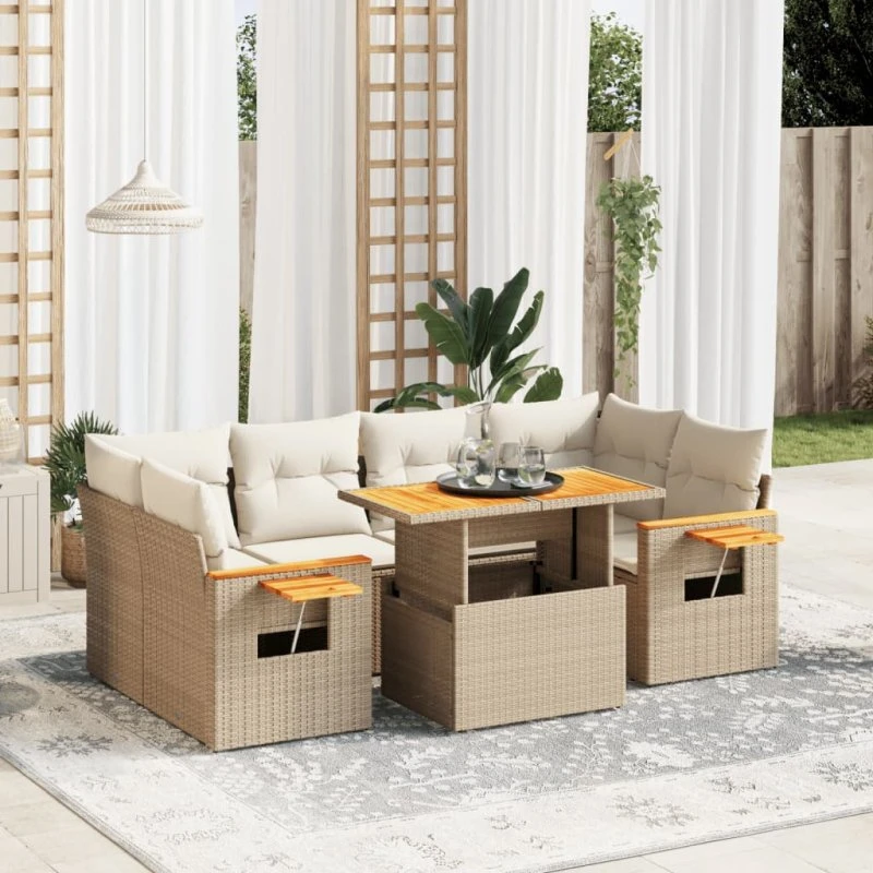 Havesofasæt 7 dele i polyrattan - beige