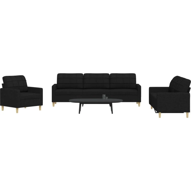 Sofasæt 3 dele i sort stof (polyester)