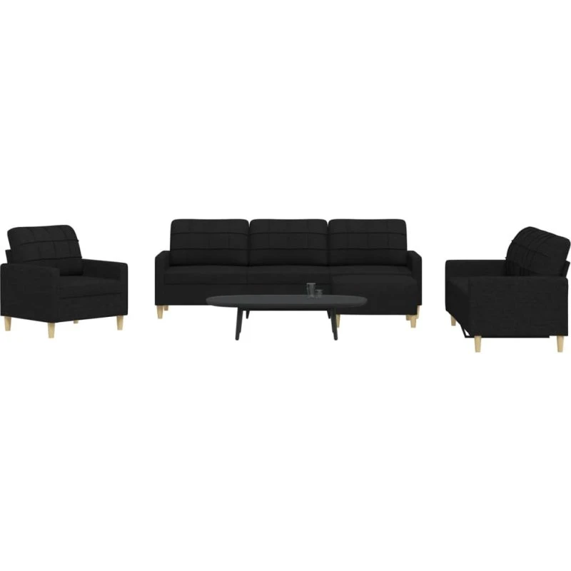 Sofasæt 4 dele med fodskammel – sort stof
