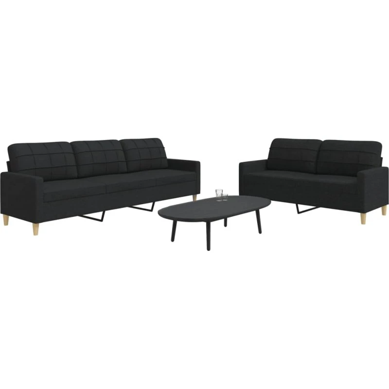 Sofasæt 2-dele i sort stof – komfort & metalstel