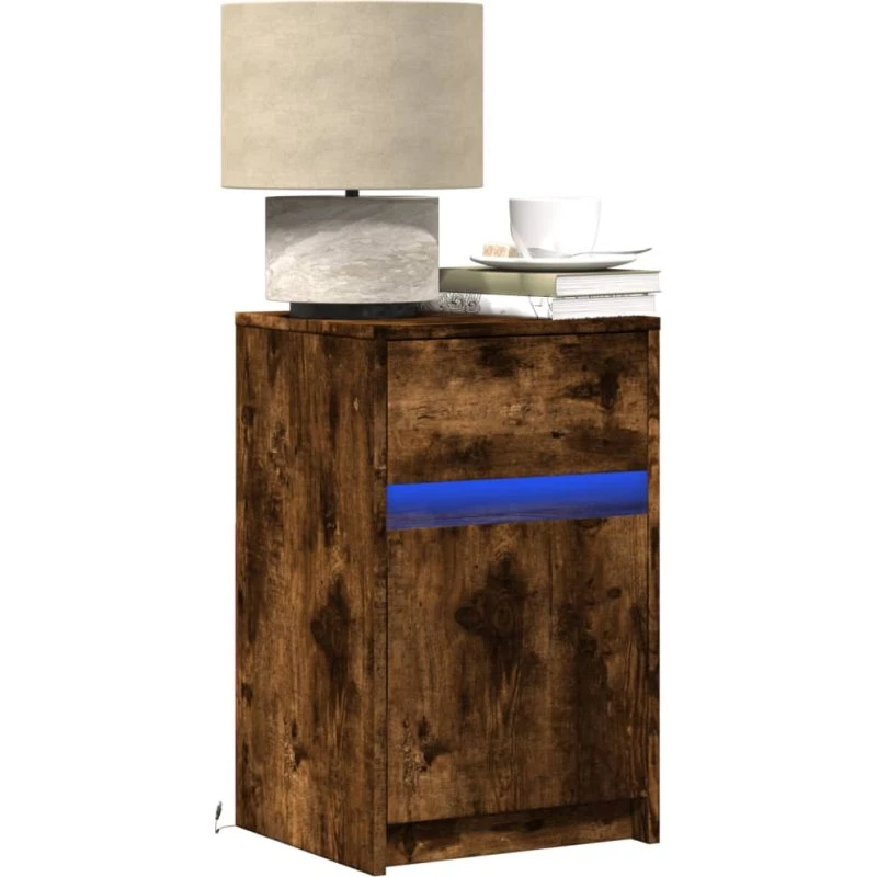 Sengebord med RGB LED i røget egetræ, konstrueret træ