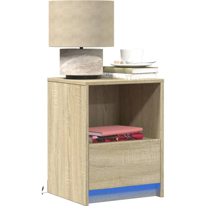 Sengeborde 2 stk. med RGB-LED, sonoma-eg (konstrueret træ)