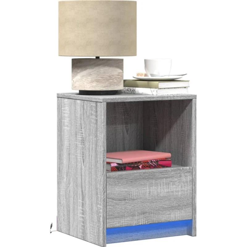 Sengeborde 2 stk. med RGB LED - Sonoma egeffekt (grå)