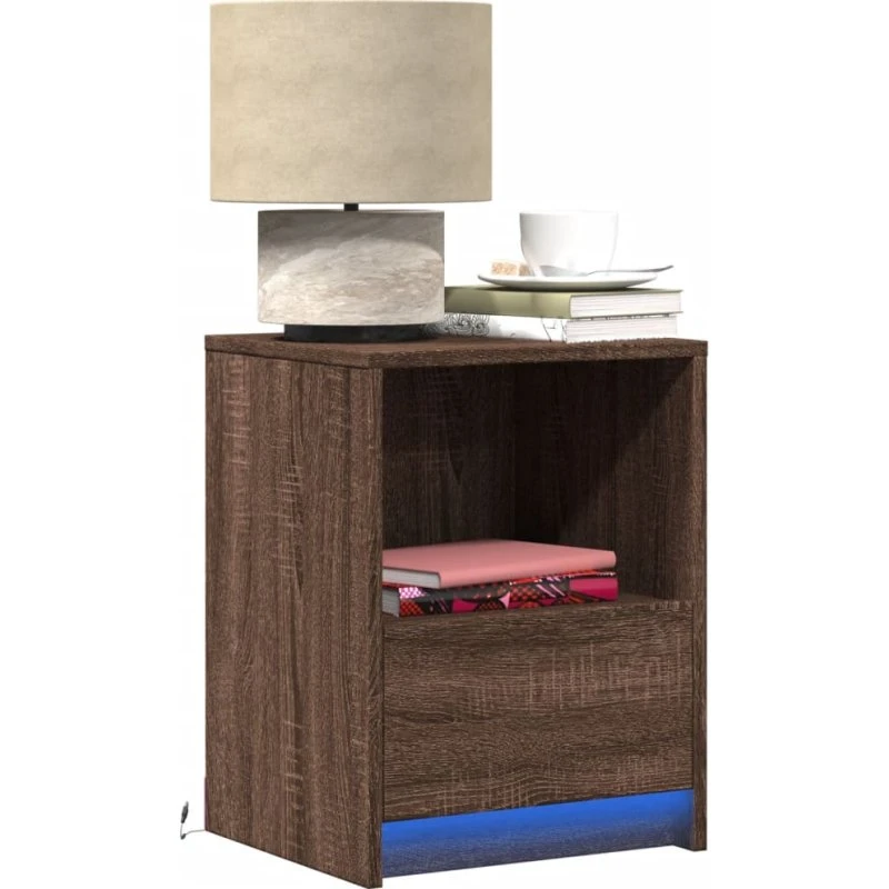 Sengeborde 2 stk. med RGB LED i egetræsfarve