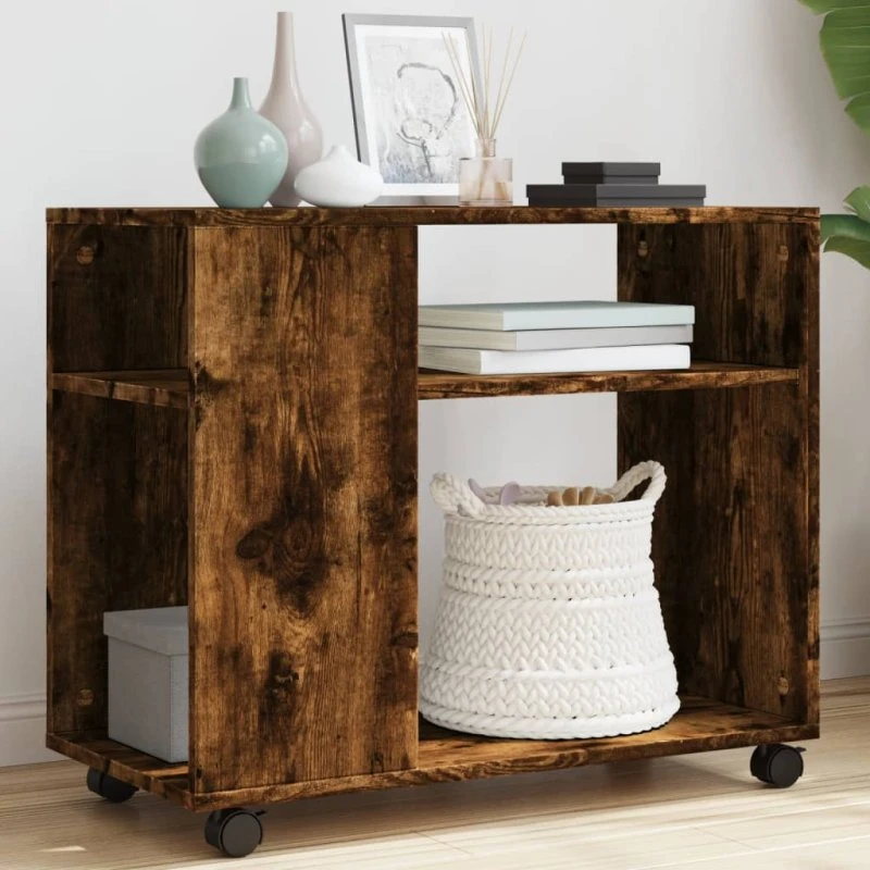 Sidebord med hjul 70x35x60 cm – Røget egetræ
