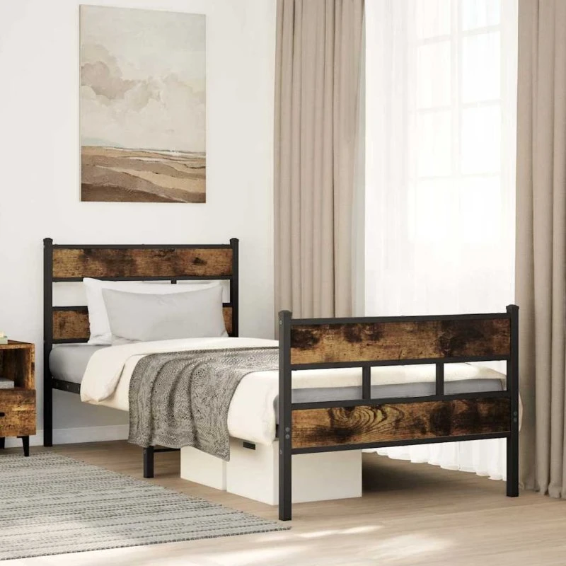 Sengeramme 107x203 cm i metal - røget egetræsfarve