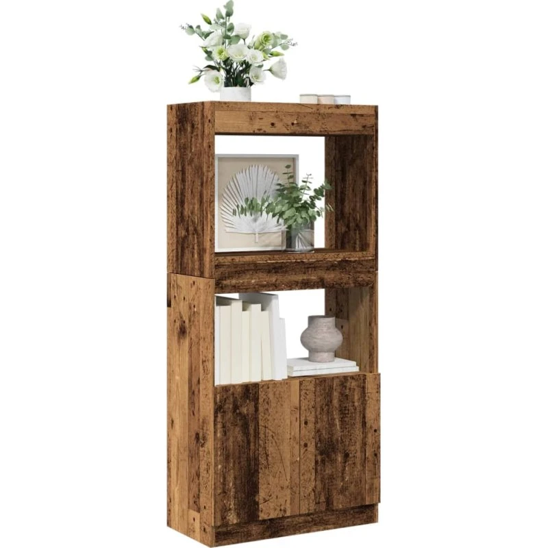 Højskab 63x33x140 cm i konstrueret antikt træ