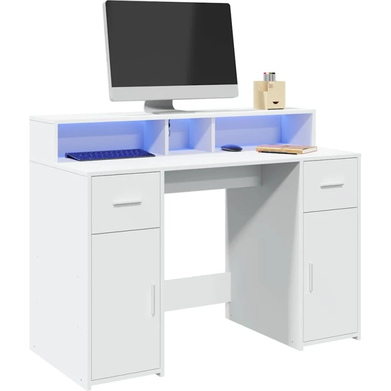 Hvid skrivebord 120x55x91 cm med RGB LED