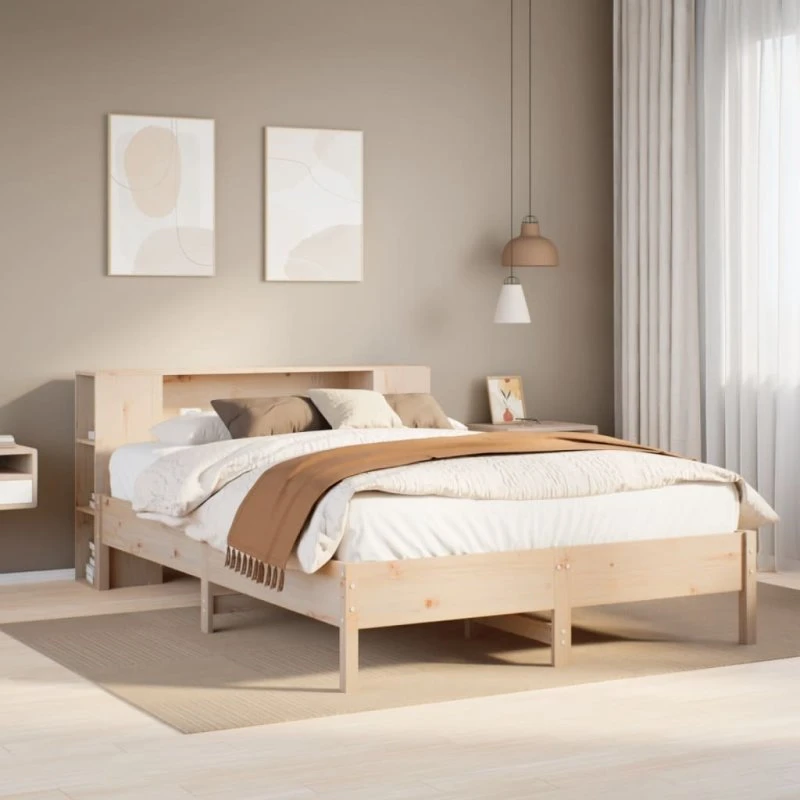 Seng med reol 120x200 cm i massivt fyrretræ (uden madras)
