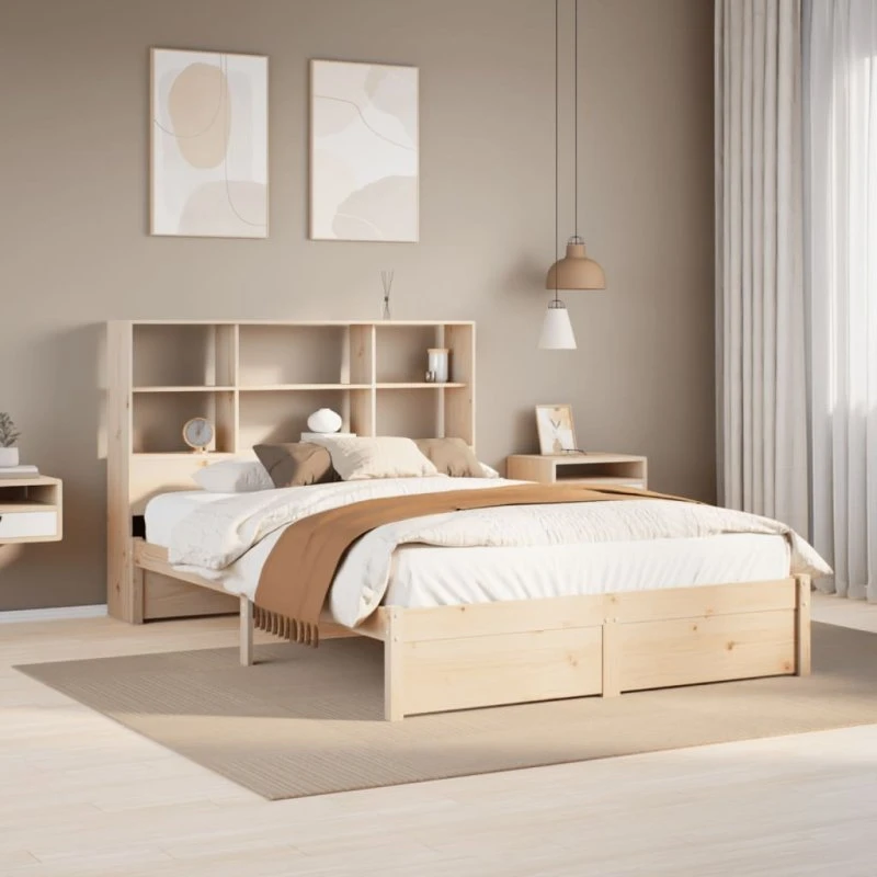 Seng med reol 140x200 cm i massivt fyrretræ (uden madras)