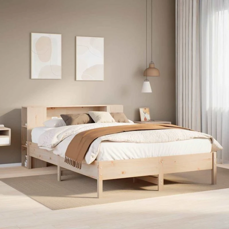 Seng med reol 140x190 cm i massivt fyrretræ