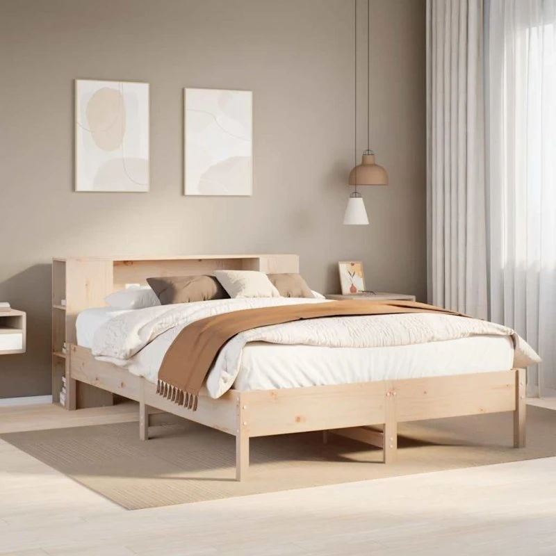 Seng med reol 120x190 cm i massivt fyrretræ