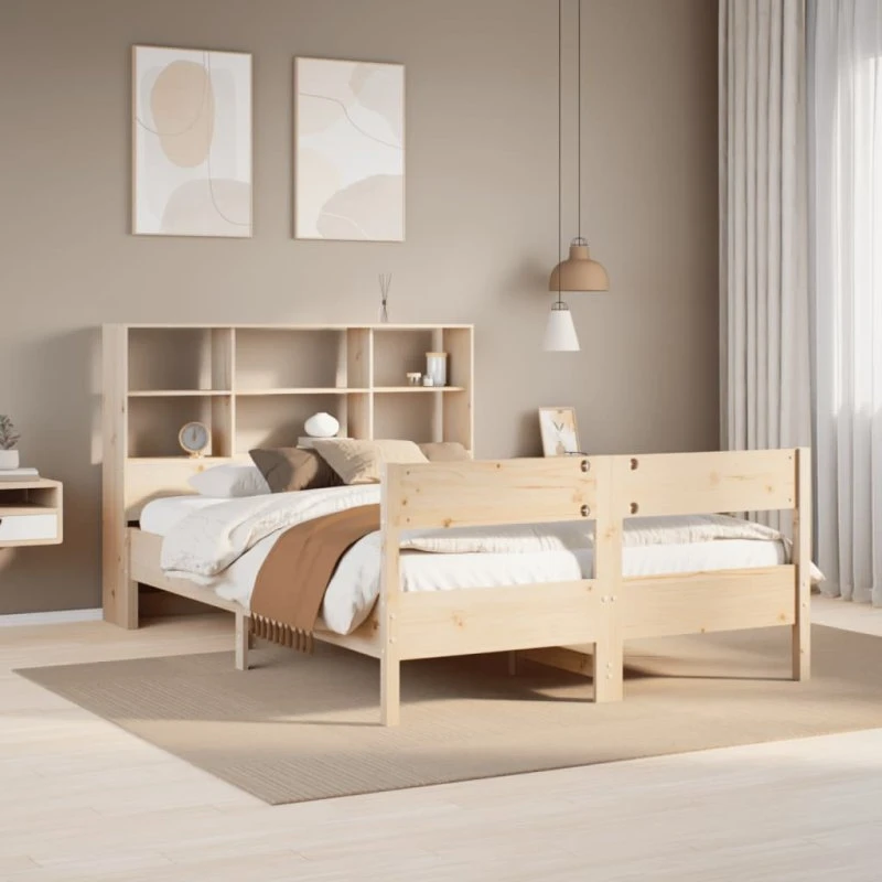 Seng med reol 140x190 cm i massivt fyrretræ (uden madras)