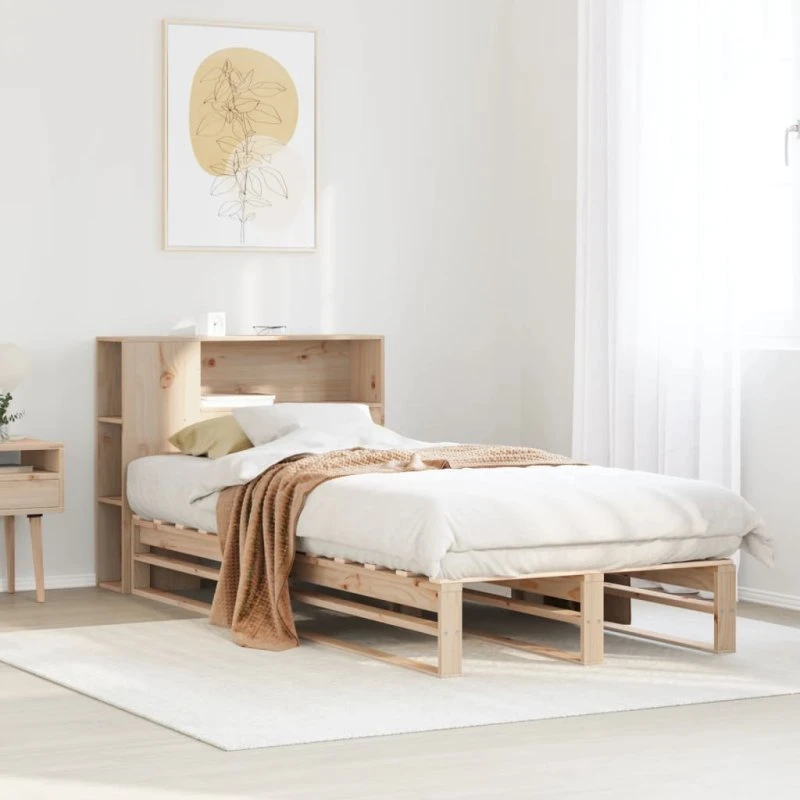 Seng med reol 90x200 cm i massivt fyrretræ (uden madras)