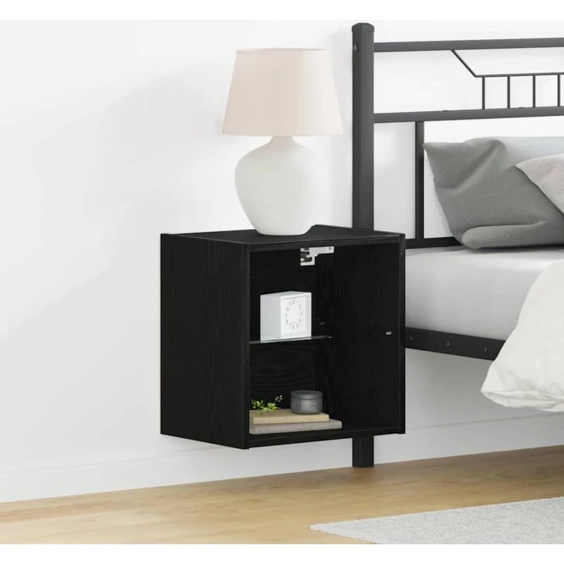 Flydende væghylde med LED, 2 stk — Sort 40×28,5×40 cm