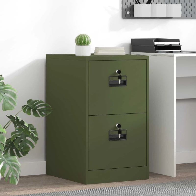 Filkabinet i olivengrøn, 44×50×106,5 cm – koldvalset stål