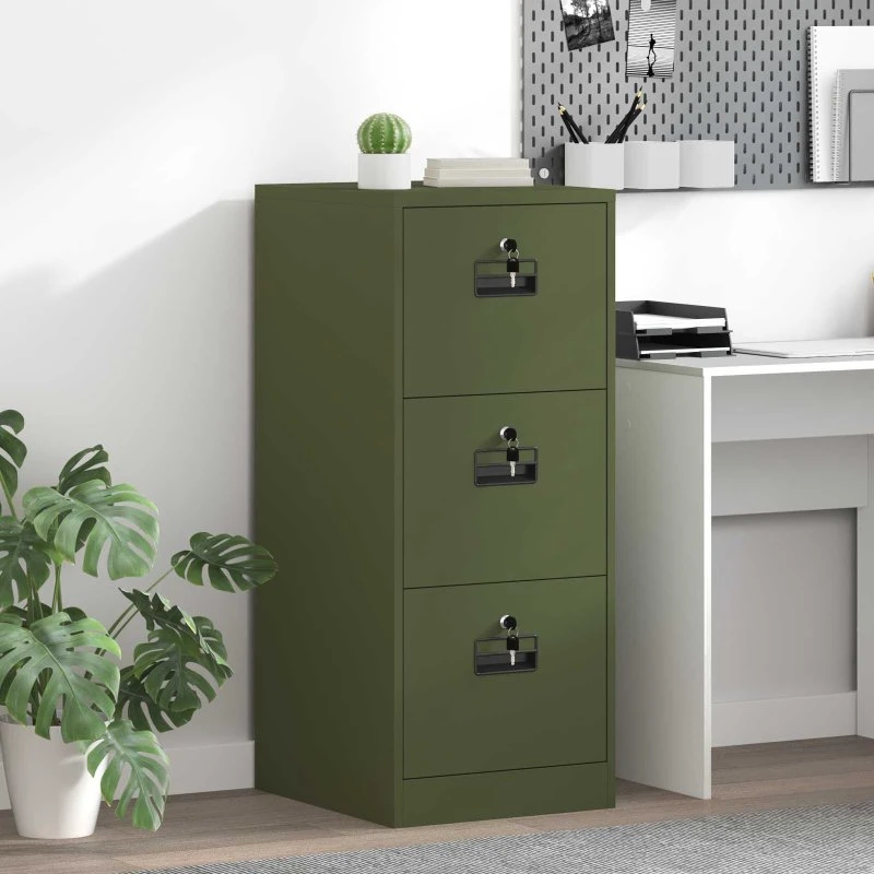 Filkabinet i koldvalset stål, olivengrøn 44×50×106,5 cm