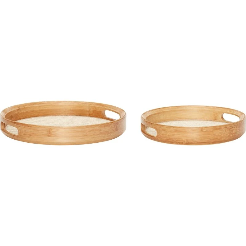 Hübsch rund bakke 2-pak i bambus og lærred