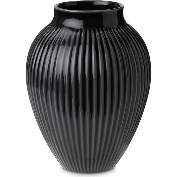 Knabstrup Keramik riflet vase, sort 27 cm