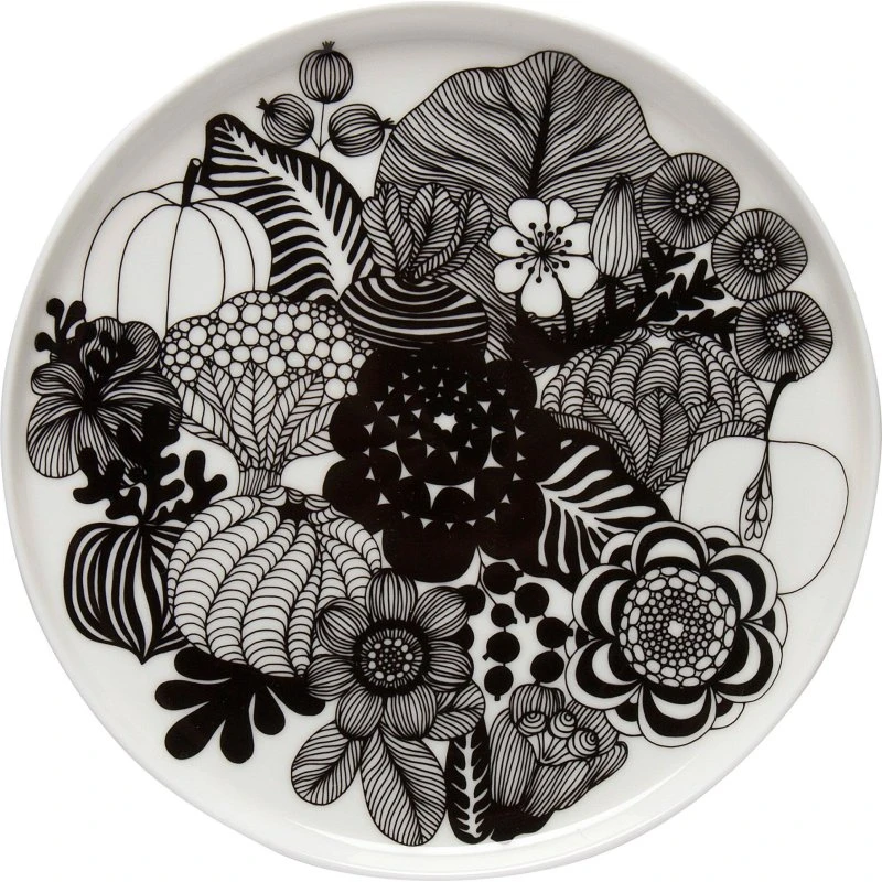 Marimekko Siirtolapuutarha tallerken 20 cm, sort/hvid