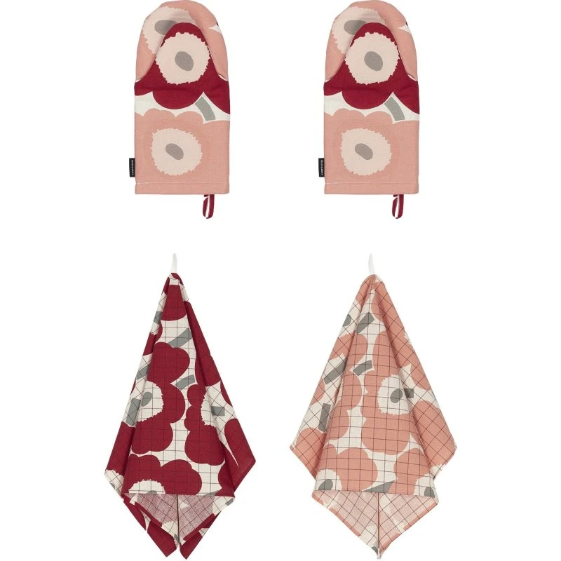 Marimekko Pieni Unikko køkkensæt 4 dele – cherry rose