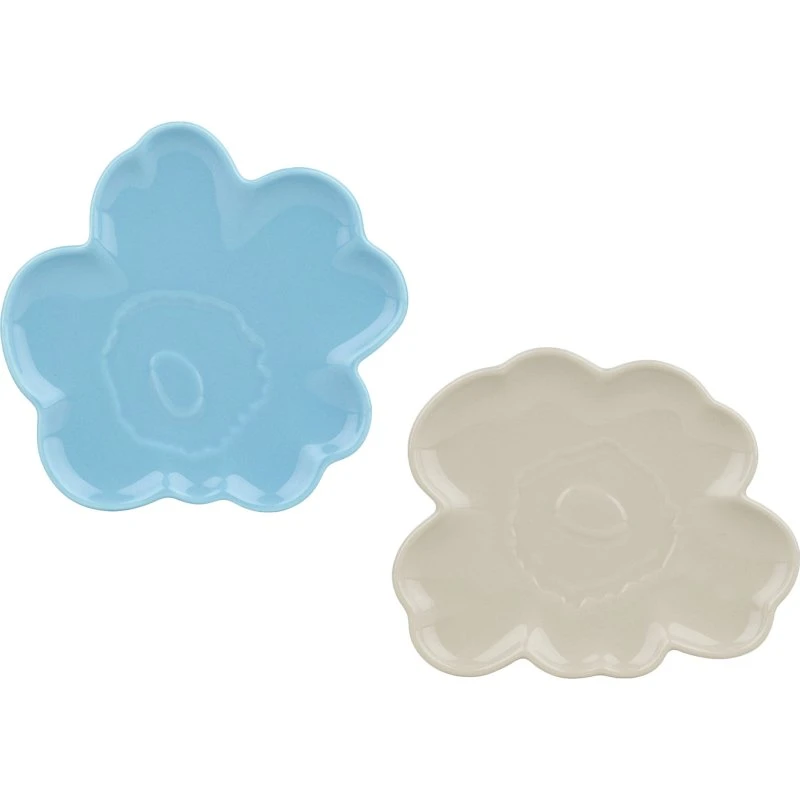 Marimekko Unikko tallerken sæt 2 stk, lyseblå/beige