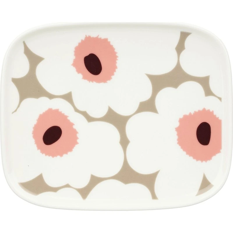Marimekko Unikko aflange tallerken 12×15 cm – hvid/beige/rosa