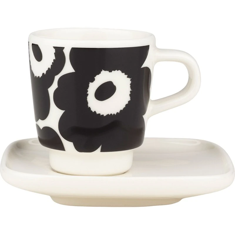 Marimekko Unikko espressokop m. underkop 0,5 dl, sort/hvid