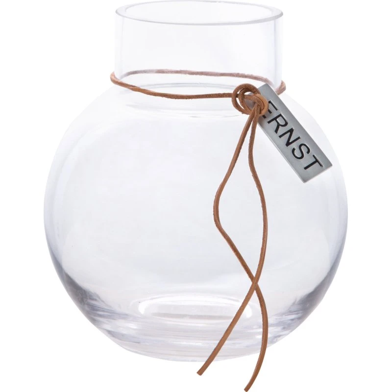 Ernst rund glasvase 14 cm med læderbånd