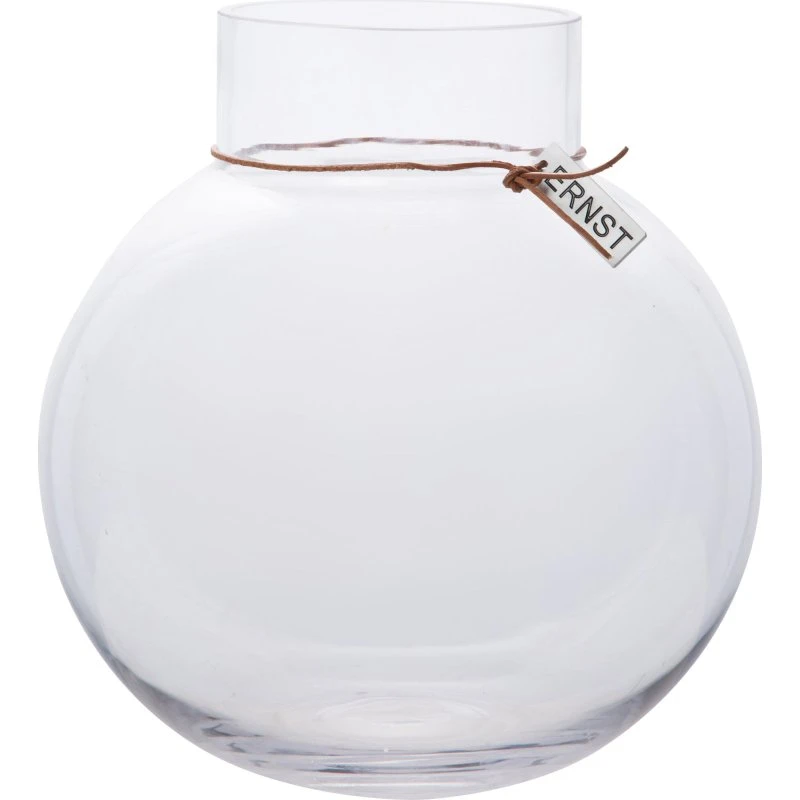 Ernst glasvase rund med læderbånd, 25 cm