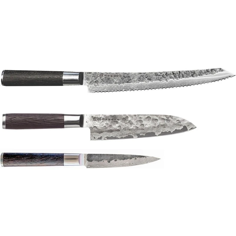 Satake Kuro 3-delt knivsæt – brødsav, petty, santoku