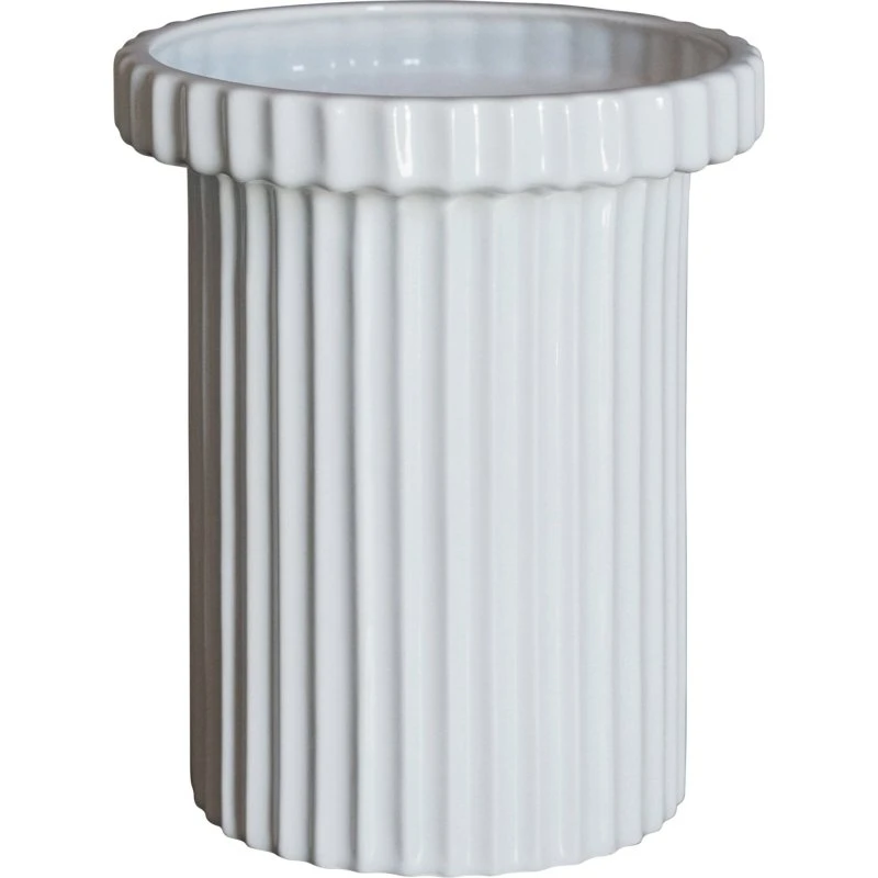 DBKD Stripe krukke small, Shiny White - keramisk dekorationskrukke