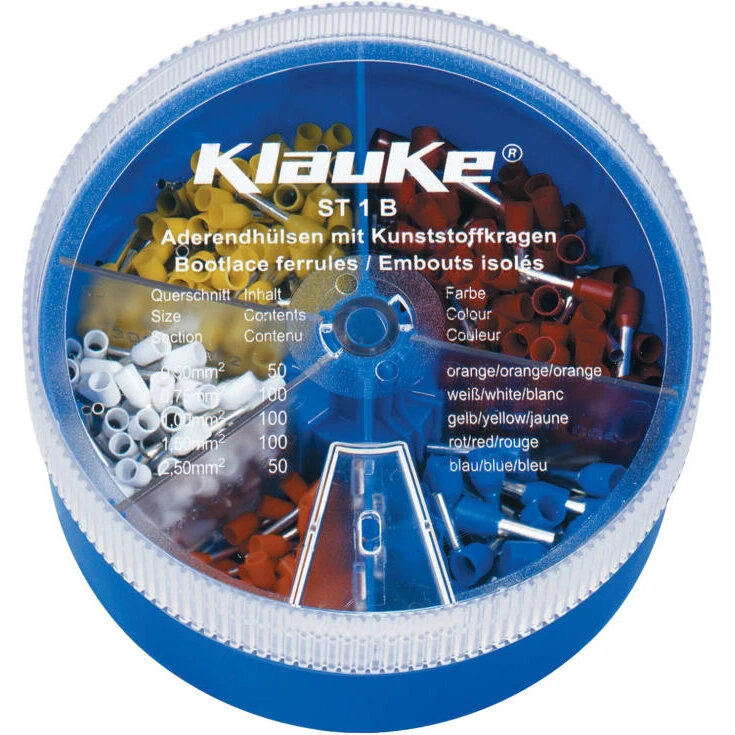 Klauke ST1B sortimentsboks 4-del m/ isol. terminalrør 0,5–2,5 mm²