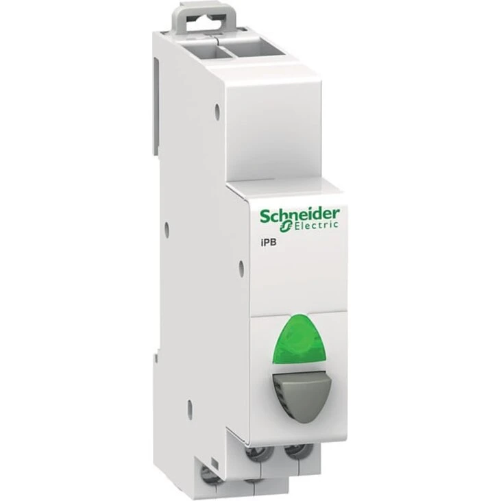 Acti9 Trykkontakt iPB 1NO 20A grå med grøn LED 250V