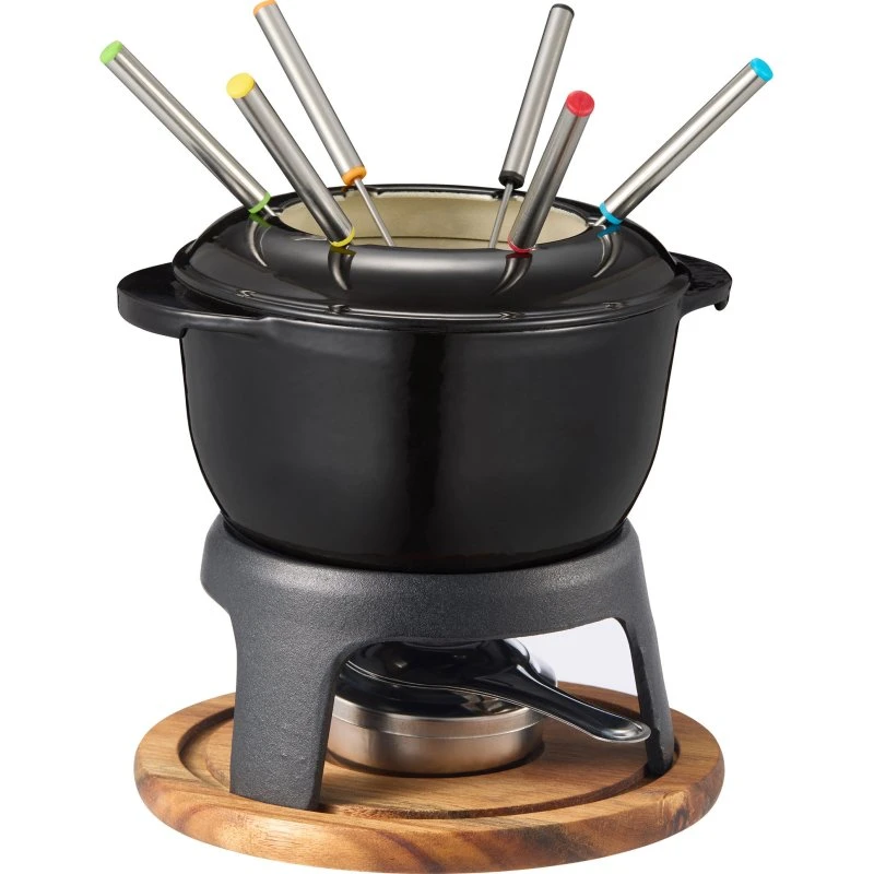 Dorre Foni Fondue støbejern emaljeret med træplade