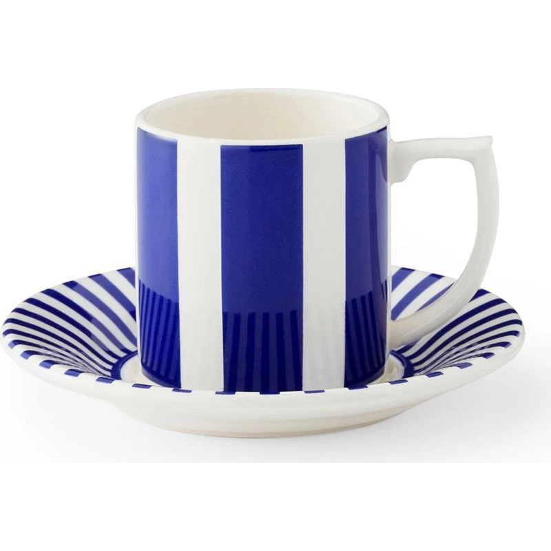 Spode Steccato espressokop 8 cl med underkop, blå-hvid