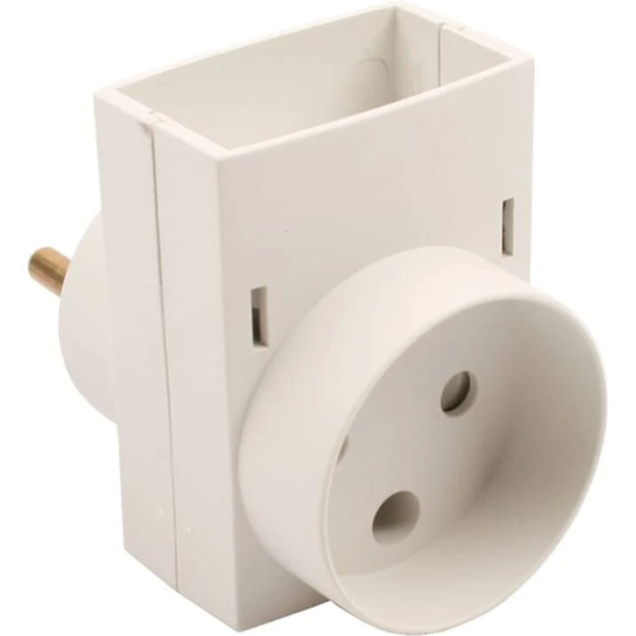 Elworks Dobbeltstik 1 fladt + 1 rundt, uden jord, hvid