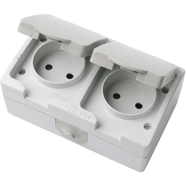 Elworks Dobbelt stænktæt stikkontakt med jord IP54, grå