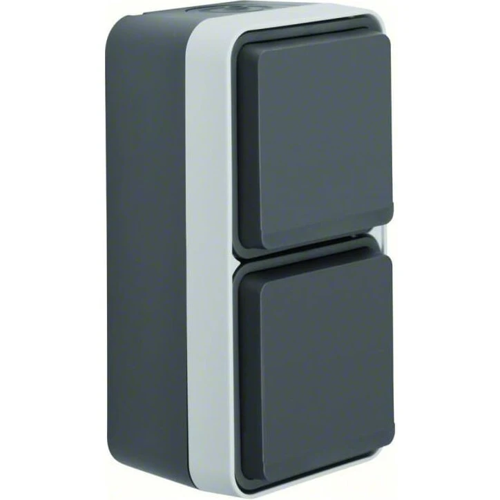 Berker W.1 Schuko dobbelt stikkontakt lodret IP55, grå