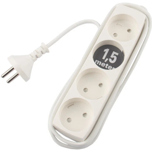 Elworks 4-stikdåse med skrå udtag 1,5 m - hvid (børnesikret)