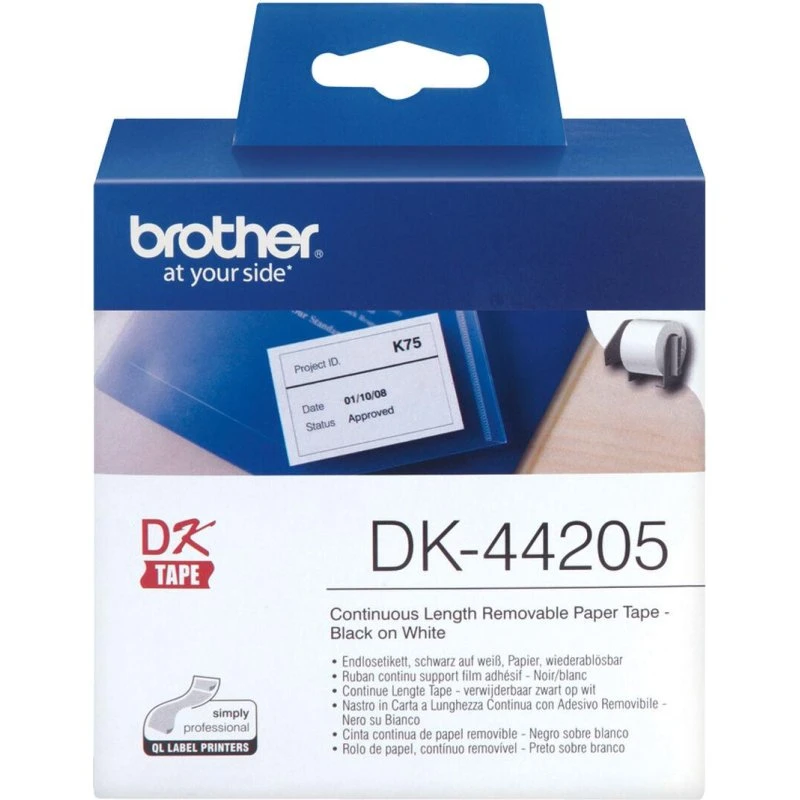 Brother DK-44205 etiketrulle 62 mm x 30,48 m (sort/hvid)