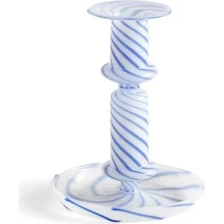 HAY Flare Stripe Milk Medium blå – Glaslysestage