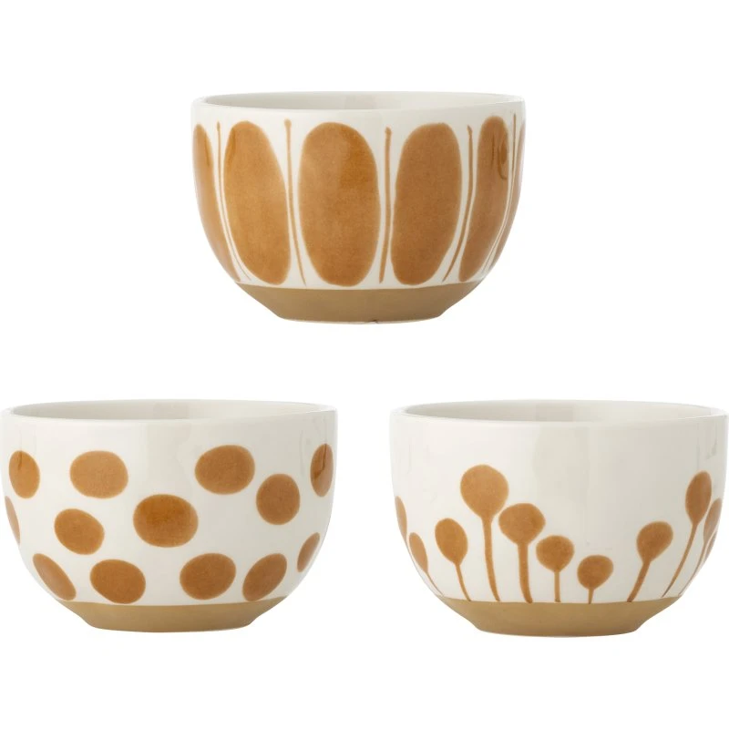 Linora stentøjsskåle - sæt af 3 (brun/hvid)